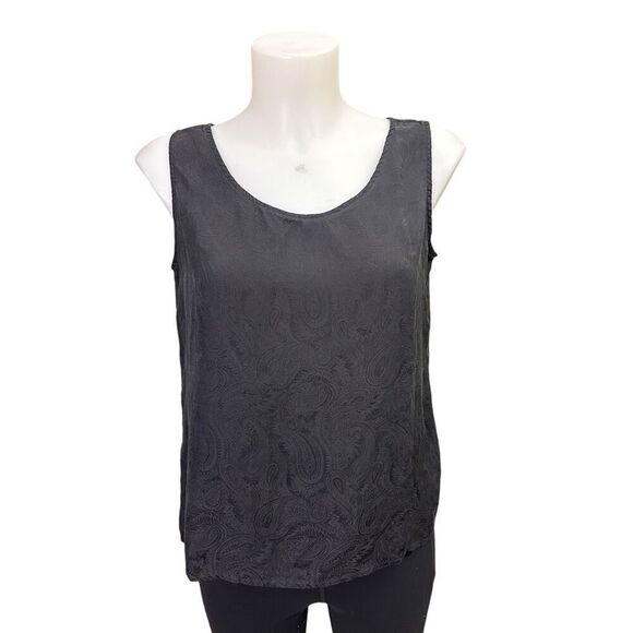 SILX Black Vintage Round Neck Breezy Lightweight 100% Silk Tank Top Medium - Picture 1 of 7